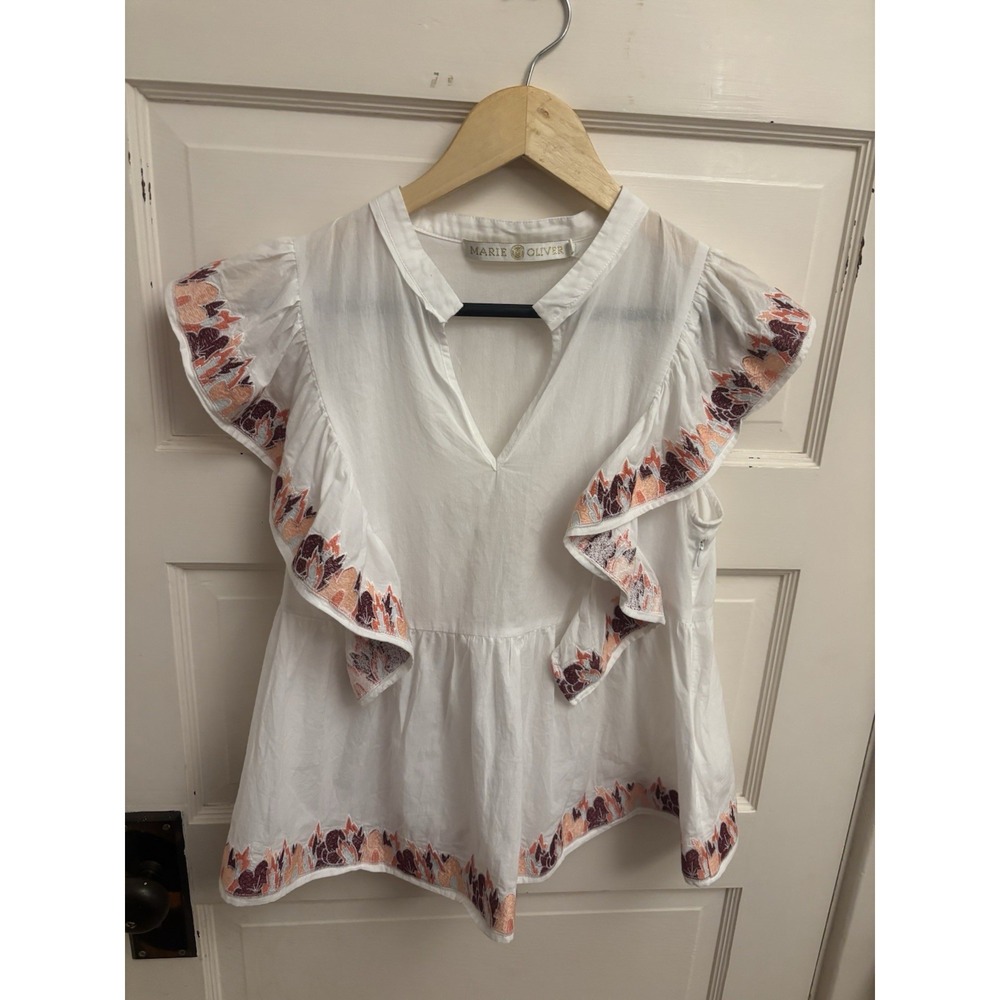 Marie Oliver Women's‎ White Embroidered Peplum Blouse 100% Cotton Size XS $350